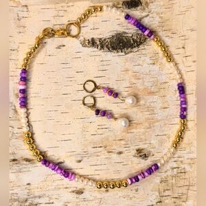 Natural Orchid Purple Peruvian Opal & Pearls In Handcrafted Necklace & Earrings